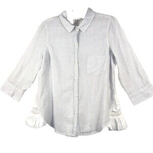 Anthropologie Holding Horses Striped Button Down Shirt Embroidered Ruffle 10⁠